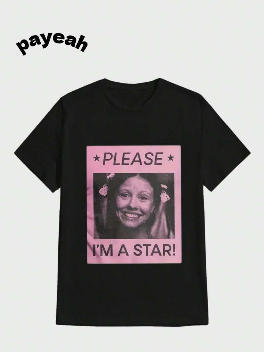 Payeah PLEASE * I'M A STAR! Casual Digital Print Pure Heavy Cotton T Shirt - màu đen - Xem 1