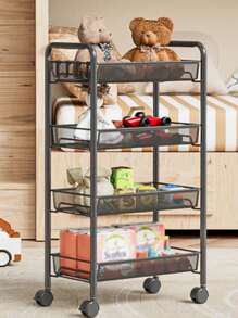 1 件 4&3 黑色层网状线滚动推车，厨房储物整理器实用推车，全金属篮子储物艺术手推车，带轮子和 4 个侧钩（无需安装螺丝，易于安装） - 黑色 - 查看 5