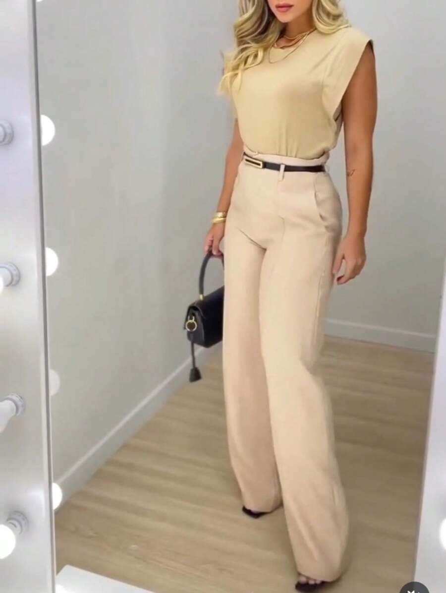 Women's Tailored Pantaloons Formal Pants Fashion Blogger - 米色 - 查看 1
