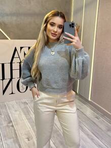 SELINE Women's Elegant Knitted Basic Cold Weather Blouse - Grey - View 4