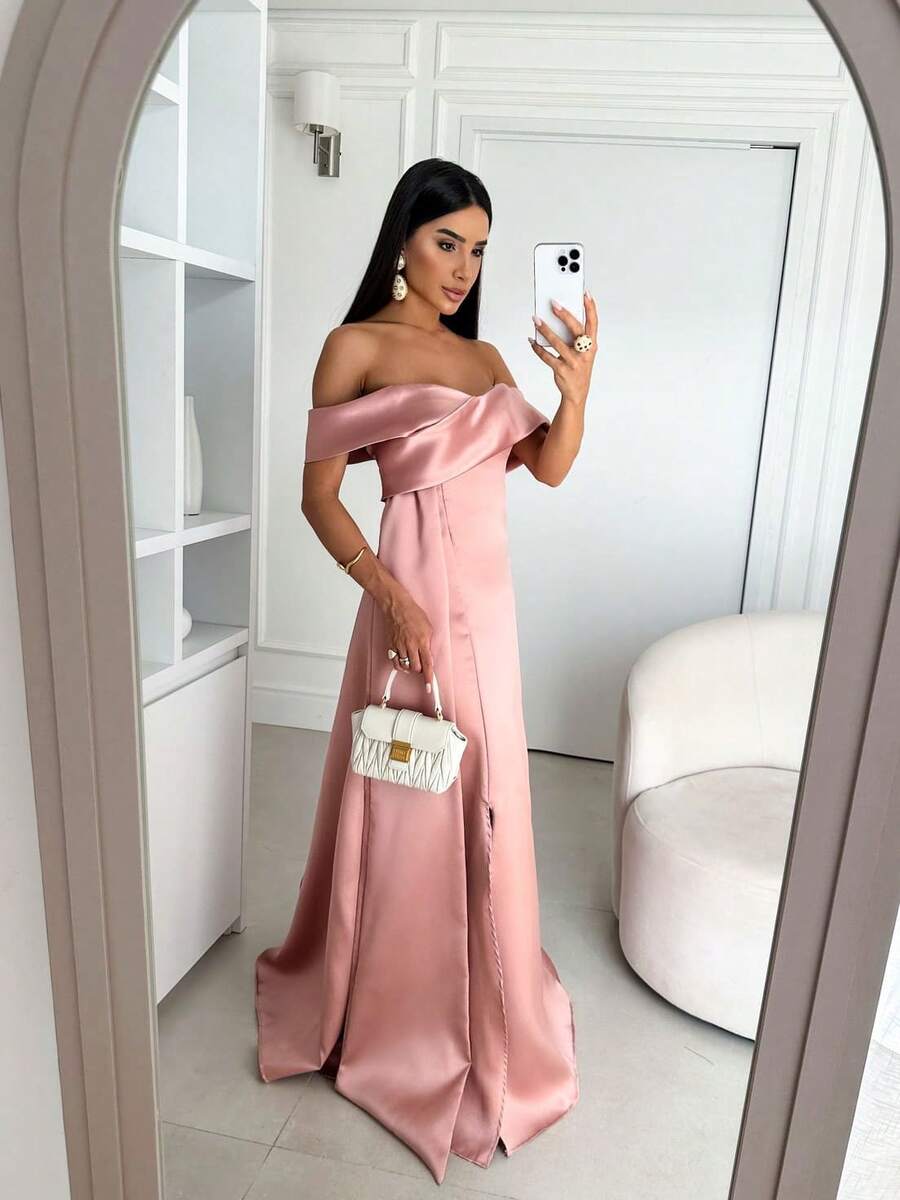dress company Zibeline Hérty Rose Off-The-Shoulder Mermaid Long Party Dress - 乾枯玫瑰色 - 查看 1
