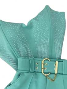 Neoprene Cropped And Short Set With Belt - 綠水 - 查看 3