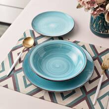 vancasso 18-Piece Blue Stoneware Dinnerware Set, Dinner Plate, Dessert Plate And Soup Plate, Hand-Painted Stoneware Combination Set With Spiral Pattern For 6 People - Blue - View 6