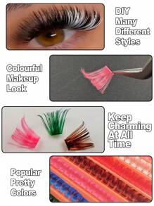 Asiteo 112pcs D Curl 100D Colored Fluffy False Eyelashes, Single Strand Fake Lashes, Natural Colors - Pink, Green, White, Red, Blue, Brown, Soft Fan-Shaped Single Strand Colored Fake Lashes For DIY At Home - D - 查看 6