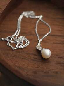 BALMORA 1 st. Sterling S925 Zilveren Eenvoudige Elegante Retro Parel Zirkonia Hanger Ketting Voor Vrouwen Mode Trendy Kraag Ketting Verjaardagsfeest Sieraden Cadeau