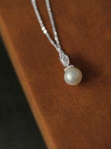 BALMORA 1 st. Sterling S925 Zilveren Eenvoudige Elegante Retro Parel Zirkonia Hanger Ketting Voor Vrouwen Mode Trendy Kraag Ketting Verjaardagsfeest Sieraden Cadeau