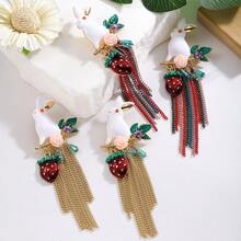 Bộ 2 bông tai tua rua hình thỏ và hoa dâu Boho, Phụ kiện trang sức thời trang phù hợp cho phụ nữ, món quà lý tưởng cho bạn bè - bông tai thỏ - Xem 2