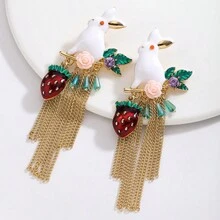 Bộ 2 bông tai tua rua hình thỏ và hoa dâu Boho, Phụ kiện trang sức thời trang phù hợp cho phụ nữ, món quà lý tưởng cho bạn bè - bông tai thỏ - Xem 3