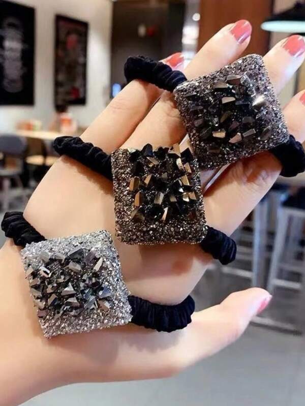 1pc Elegant Mineral Rhinestone Crystal Hair Tie, Unique Design High-Quality Versatile Hair Tie For Women Ponytail Holders Hair Elastics Hair Rubber Bands Scrunchies Hair Rope Elastic Hair Tie, Hair Bobbles