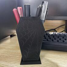 Porta pennelli da trucco a forma di bara con motivo a ragnatela in stile gotico - Organizer da scrivania in plastica leggera, adatto per toeletta, ufficio, decorazione, vacanze, bagno, camera da letto, alta capacità