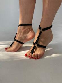 2件装性感女士黑色脚链时尚脚踝束缚装饰，适合派对和舞蹈，可调节合成材质，可爱朋克哥特风脚踝环带，情人节礼物