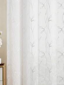 2 Stück weiße transparente Vorhänge mit salbeigrünem Blumenmuster, Ösenfalten, halbtransparent, geeignet für Schlafzimmer, Wohnzimmer, Balkon, Land-, Farmhaus-Stil