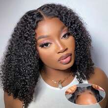 Smilegirl Short Bob Wear And Go Glueless Curly 5x5 Closure Wigs Human Hair Pre Plucked Pre Cut Deep Wave Human Hair Wigs With Elastic Band For Women Water Wave Wigs Cyber Monday Christmas Holiday Gift Party - Natural Black - 查看 1