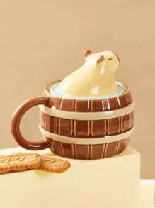 1 个 450ml/15.22oz 可爱水豚马克杯带盖，可爱陶瓷杯，水杯，咖啡杯，不包括橙子，陶瓷水豚马克杯，有趣的动物马克杯 - 彩色 - 查看 12