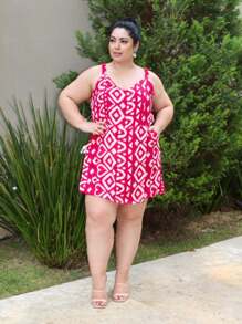 Women's Plus Size Jumpsuit Short Skirt With Printed Lining Summer - 顏色17 - 查看 3