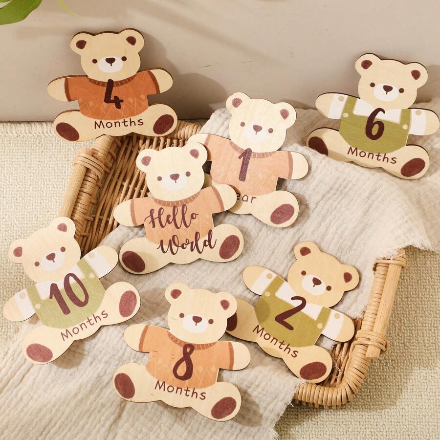 Creative Cute Bear Shaped Milestone Cards, Tracking Baby Growth Photography Props Suitable For 0-12 Months Newborn Baby Shower Easter Gifts Things For Girls/Boys