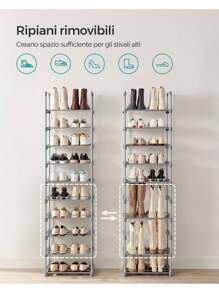 SONGMICS Scarpiera a 10 Ripiani Grande, Scaffale Portascarpe in Metallo, Fai da Te, Scaffale Salvaspazio e Versatile per Ingresso Soggiorno Camera da Letto Cucina, 45 x 30 x 174 cm, Grigio, Ritorno a Scuola - Grigio - Visualizzare 3