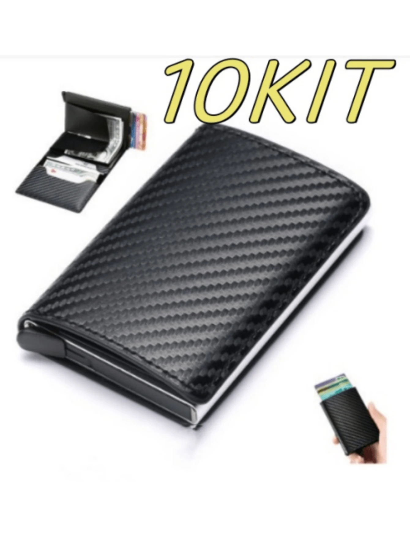 10 Units Carbon Fiber Wallets Card Holder Men's Brand Black Magic Triple Leather Promotion - Nhiều màu - Xem 1