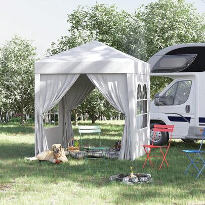  Outsunny 2 X 2 M Garden Pop Up Gazebo, Wedding Party Tent Marquee, Water Resistant Awning Canopy With Sidewalls, Windows, Carry Bag