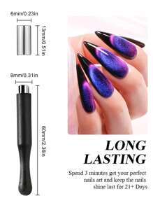 Beautizon Nailartlab 1 chiếc nam châm dán móng tay gel mắt mèo 3 trong 1 mạnh mẽ, dụng cụ nghệ thuật vẽ móng hoa bằng gel UV đa chức năng, thích hợp cho việc làm móng tại nhà và tại salon. - Bạc - Xem 5