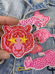 1 Set Of 3/6pcs Pink Leopard Lion Embroidery Patches Polyester Badge DIY Clothing Iron On Patches Sew Accessory Cloth Stickers Suitable For Backpacks, Jeans, Jackets, T-Shirts, Hats, Dresses, Etc - Multicolor - View 3