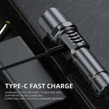 1 件 3 种模式伸缩变焦超亮 LED 手电筒 ABS 防腐蚀多功能防水手电筒带电量显示适用于露营徒步钓鱼应急 - 黑色 - 查看 8