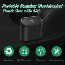 1 件带盖便携式汽车垃圾桶，悬挂式侧装垃圾容器，防水储物箱，适用于汽车、家庭、办公室 - 黑色 - 查看 4