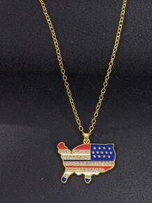 1 件时尚街头风格美国地图不锈钢项链 60 厘米长链，流行珠宝配饰，适合日常搭配，送给男朋友/情侣的礼物 - 金色 - 查看 11