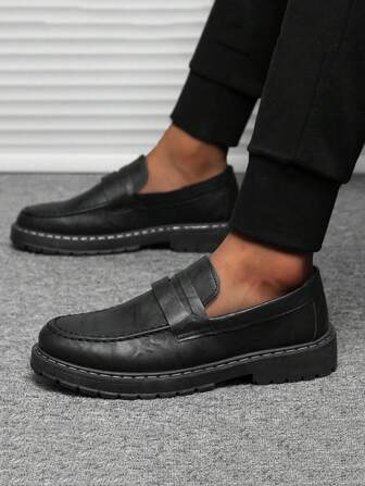 男士正装一脚蹬皮鞋，黑色牛津鞋，复古休闲正装鞋，黑色皮鞋（尺码偏小，建议订购大一码）