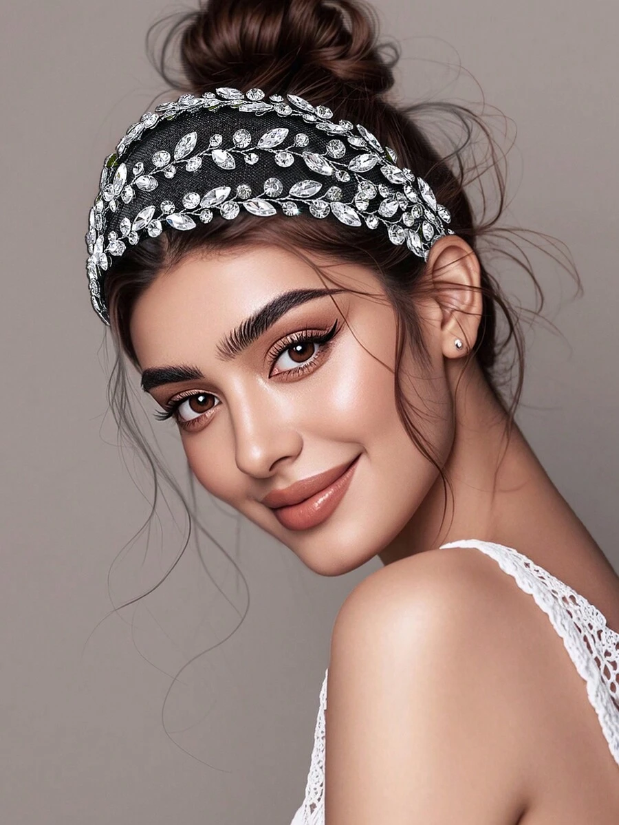 1 件优雅黑色闪亮水钻头带，时尚高端优雅发饰，适合节日派对生日宴会日常休闲发饰