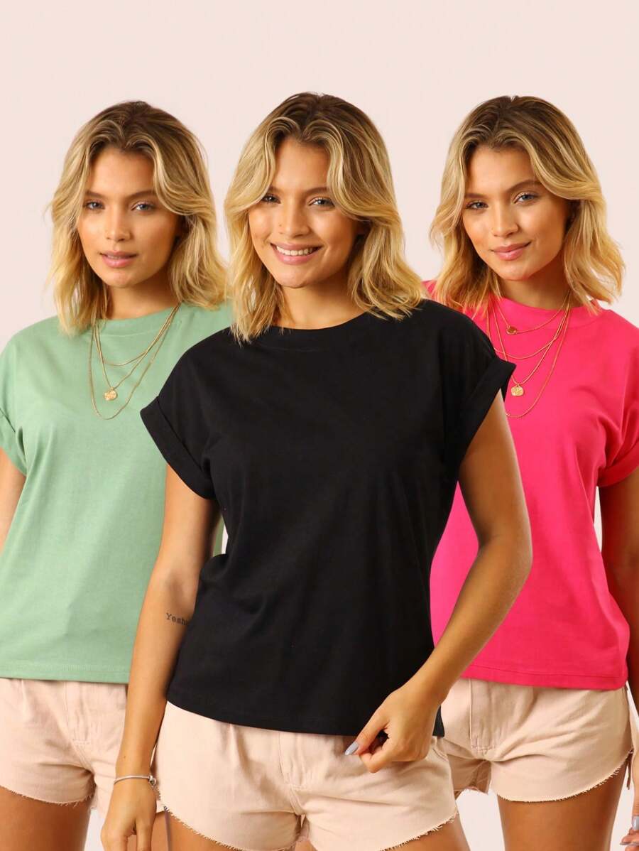 Kit 3 Women's Basic Loose Comfortable Muscle Tee Tank Top - Đen|Hồng|Xanh - Xem 1