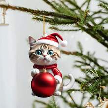 1 件圣诞节、创意亚克力有趣可爱的猫咪拿着圣诞球圣诞树装饰挂饰、钥匙链、节日庆祝、汽车吊坠背包吊坠、完美的圣诞家居装饰礼物 - 彩色 - 查看 15