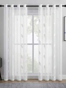 1pc White Feather Curtain With Top Ring Design, Semi-Transparent Sheer Curtain With Feather Embroidery Punch-Hole, Suitable For Bedroom, Living Room/Balcony, Countryside, Ranch Gifts Birthday Graduation