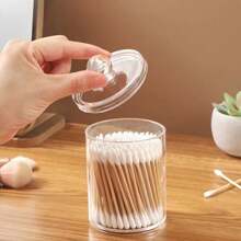 Kit com 3 Dispenser Porta Cotonetes e Algodão Organizador Multifuncional em Acrílico - Transparente - Visão 5