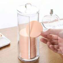 Kit com 3 Dispenser Porta Cotonetes e Algodão Organizador Multifuncional em Acrílico - Transparente - Visão 3