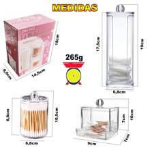 Kit com 3 Dispenser Porta Cotonetes e Algodão Organizador Multifuncional em Acrílico - Transparente - Visão 2