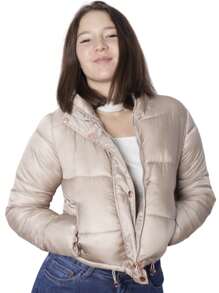 Chamarra Chaqueta Cazadora Dama Peluche Interno Ajustable Moda - Beis - Ver 2