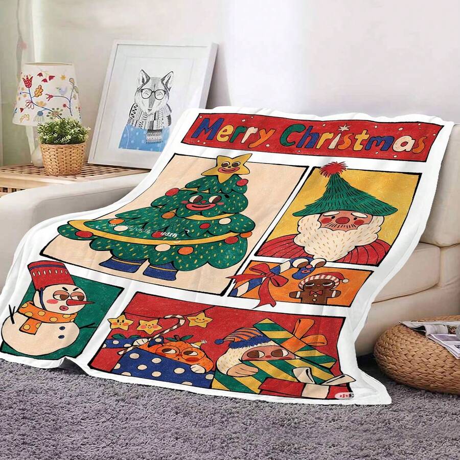 Chăn Giáng sinh bằng vải nỉ, quà tặng ngày lễ, thảm chùi chân thấm hút hình chữ nhật bằng polyester hiện đại, thích hợp sử dụng tại phòng khách và gia đình - Nhiều màu - Xem 1