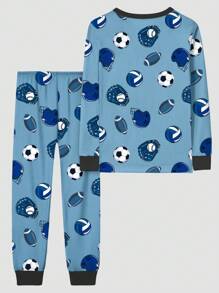 2pcs Snug Fit Tween Boy Baseball, Football, Rugby Long Sleeve Top And Pants Sleepwear Set - Multicolor - View 2