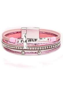 1 chiếc vòng tay nam châm đính đá chéo bằng da PU phong cách Châu Âu & Mỹ dành cho nữ - Hồng - Xem 8