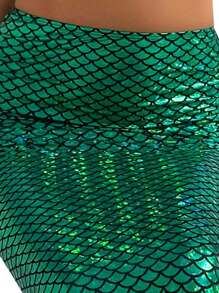 Female Long Skirt, Fish Scale Print High Waist Package Hip Skirt Close-Fitting Dress for Summer Autumn, Green - Como se muestra en la figura - Ver 5