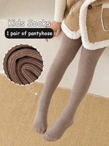 1 pieza Medias cálidas para niñas, Leggings gruesos de unicolor, Pantalones clásicos casuales versátiles suaves y cómodos, Adecuados para uso diario en otoño/invierno o como regalo de vacaciones