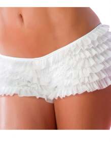 Women Y2k Ruffle Shorts With Bow Party Mini Shorts Skirt Low Rise Layered Micro Shorts Pettipants Pj Bottoms - 白色 - 查看 9