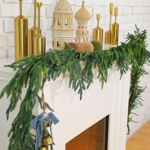 Bengala de pinho Norfolk de 190 cm, guirlanda de pinho de inverno com toque real, bengala artificial verde para mesa de jantar, capa, parede, decoração de Natal interna e externa
