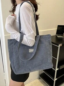 Túi Tote Tối Giản Màu Trơn Sức Chứa Lớn Bằng Vải Nhung - Màu xám đen - Xem 6