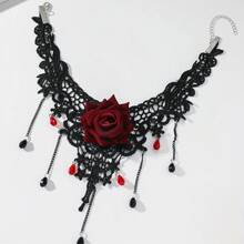 1 Stück Gotischer Spitzenschmuck mit grünem Edelstein Choker Halskette, einzigartiges Design
