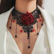 1 Stück Gotischer Spitzenschmuck mit grünem Edelstein Choker Halskette, einzigartiges Design