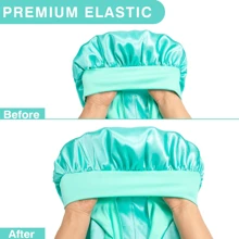 Blauwe mutsen voor dames, effen muts voor vlechten met elastische strikband, slaapmuts voor lang krullend en steil haar, grote lange muts, slaapmutsen geschikt voor alle kapsels, muts, douchemuts, haarproducten en accessoires voor kapperssalons, beauty reisbenodigdheden, terug naar school, essentiële reisbenodigdheden voor op reis, haaraccessoires voor vrouwen