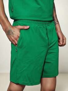 Men's Oversided Round Neck Set With Light Shorts Summer Clothes Hot Days For Football Beautiful Colors Man Basic Casual Chic Day Christmas And New Year Promotion - 綠色 - 查看 3