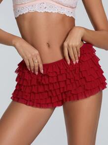 Women Y2k Ruffle Shorts With Bow Party Mini Shorts Skirt Low Rise Layered Micro Shorts Pettipants Pj Bottoms - 紅色 - 查看 6